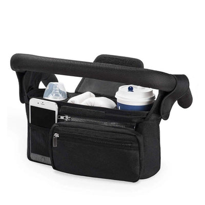Stroller Organizer with Cup Holder Bag and Shoulder Strap,Stroller Bag Caddy Organizer Fits for Strollers (black,only bag)