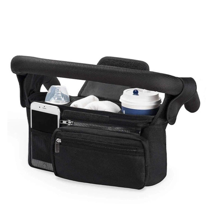 Stroller Organizer with Cup Holder Bag and Shoulder Strap,Stroller Bag Caddy Organizer Fits for Strollers (black,only bag)