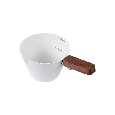 2 pack Espresso Measuring Cup, Stainless Steel Espresso Shot Cups with Wooden Handle and Spouts, 4.2OZ/120ML, white