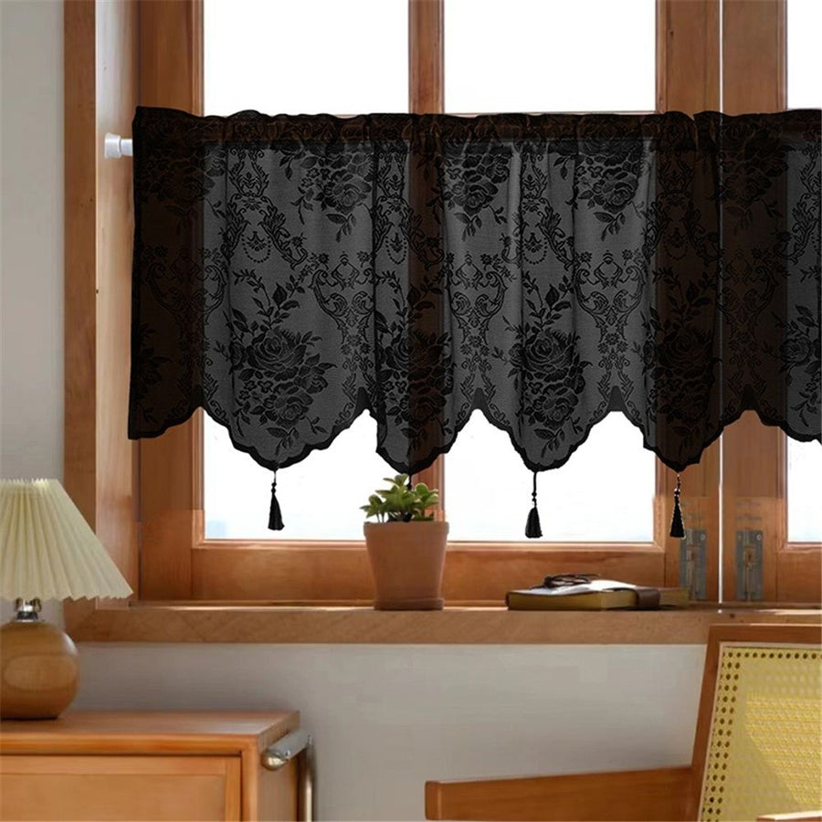 Sheer Embroidered Flowers Leaves Vine Window Treatment Valance Great for Kitchen Bedroom (black, 137*60cm,Only curtains)