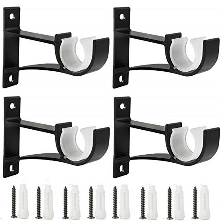 4 pack Curtain Rod Brackets, Black Curtain Rods Holders Hook Hangers for Wall Drapery Rod Bracket (black)