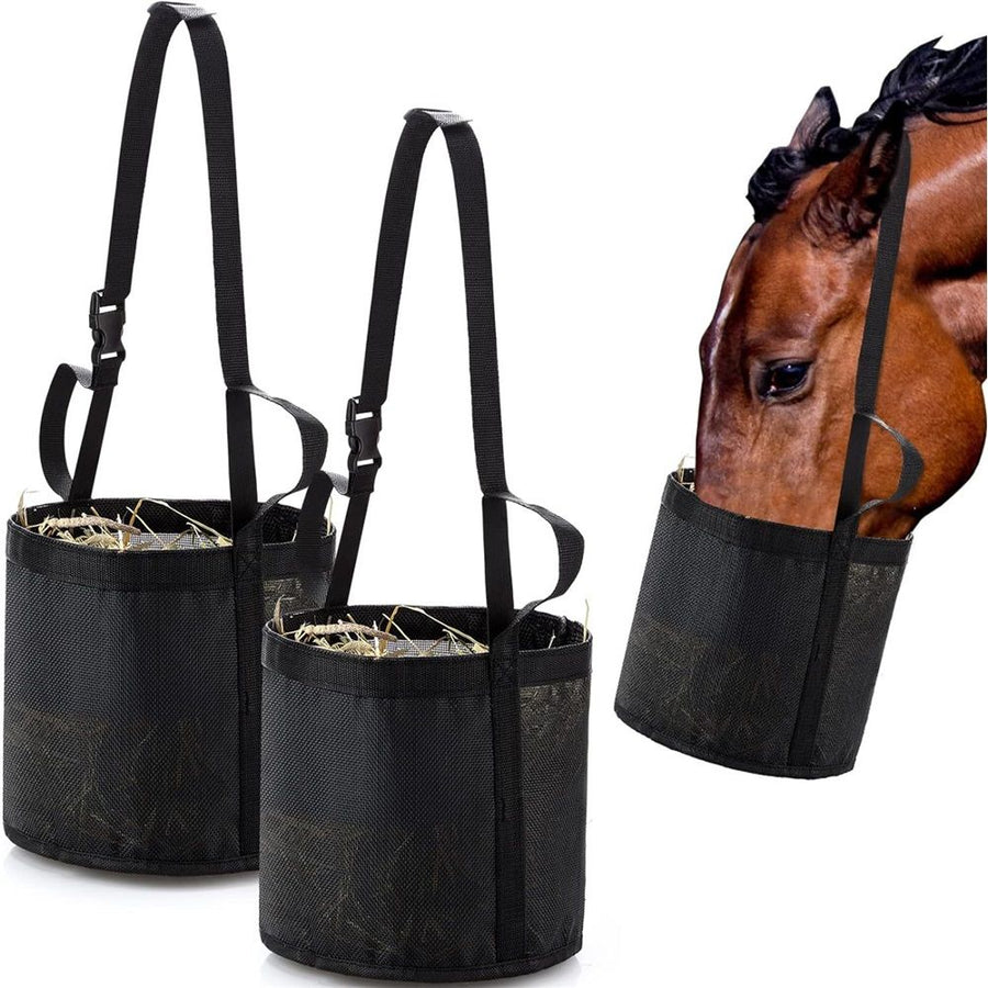 Horse Feed Bag 2 PCs, Breathable Mesh Feed Bags for Horses, Muzzle Feedbag for Feeding Grain, Anti-Spill Design Feeder (L)