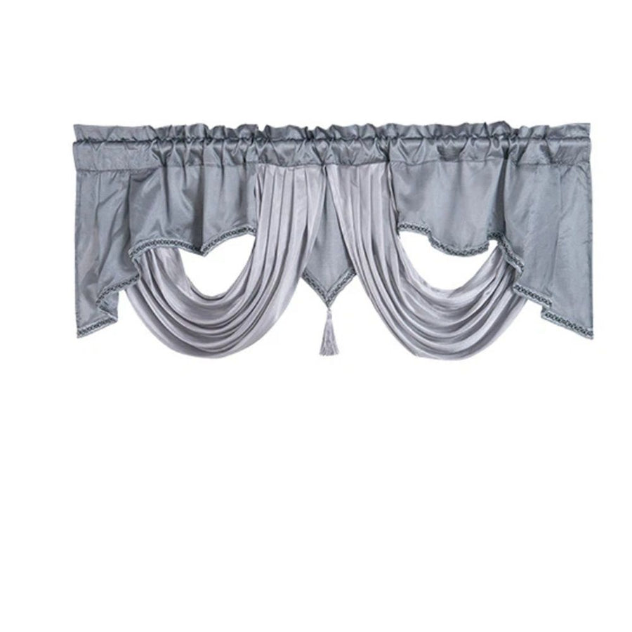 Fancy Window Valance 55 x 17in polyester Fabric with Soft Satin Swag. Add Some Royal luxruy Accent to Your Home. (Grey)