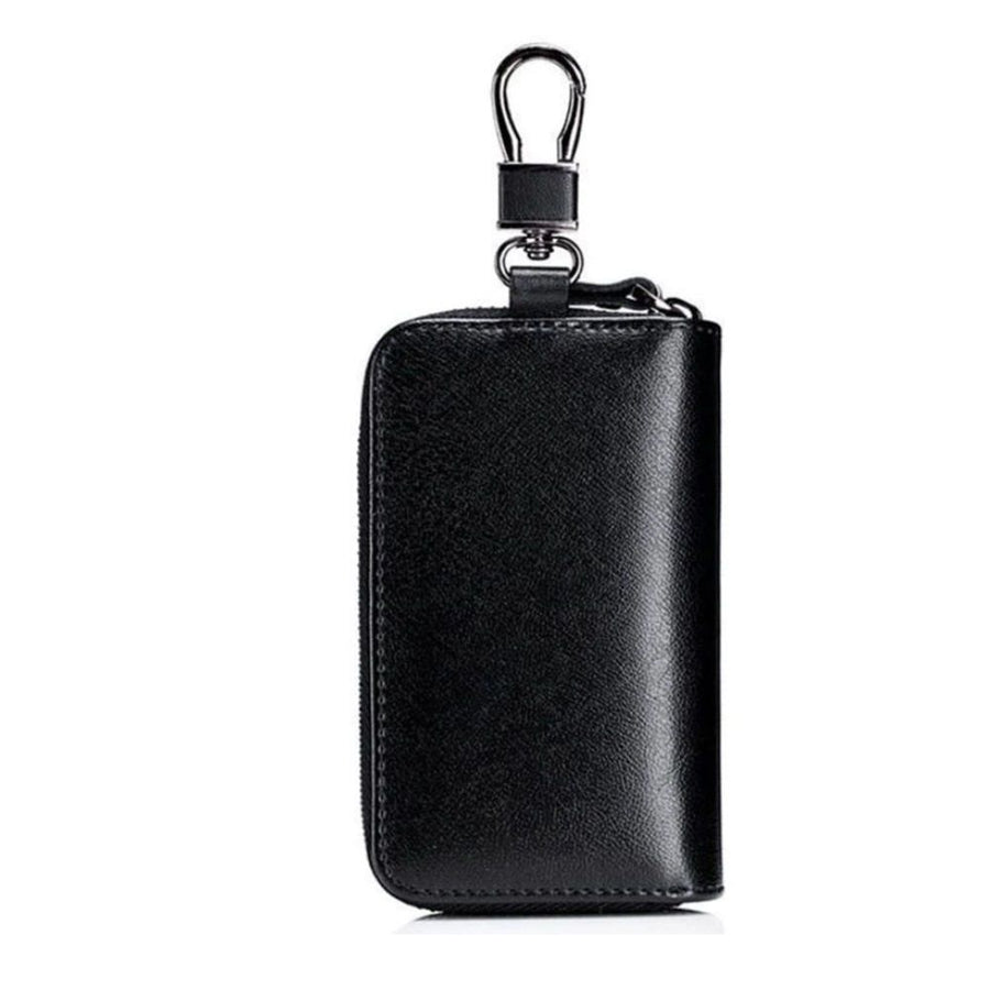 Large Zipper Leather Car Key Case, Key Holder Key Organizer Wallet, Womens Premium Leather Car Key Holder Bag Keychain Case Wallet (Black)