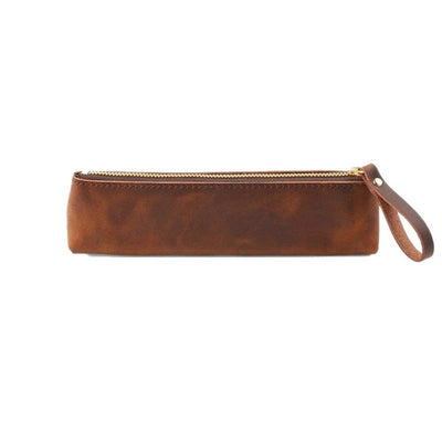 Small Pencil Pouch-Leather Pencil Case for Men- Vintage Leather Pouch for Adults-Stationery Organizer Bag for Work & Travel