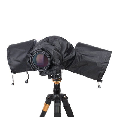 Camera Rain Cover Sleeve, Nylon Camera Rain Coat Protector with Zippered See Through Windows Drawstrings - Black（Only cover）