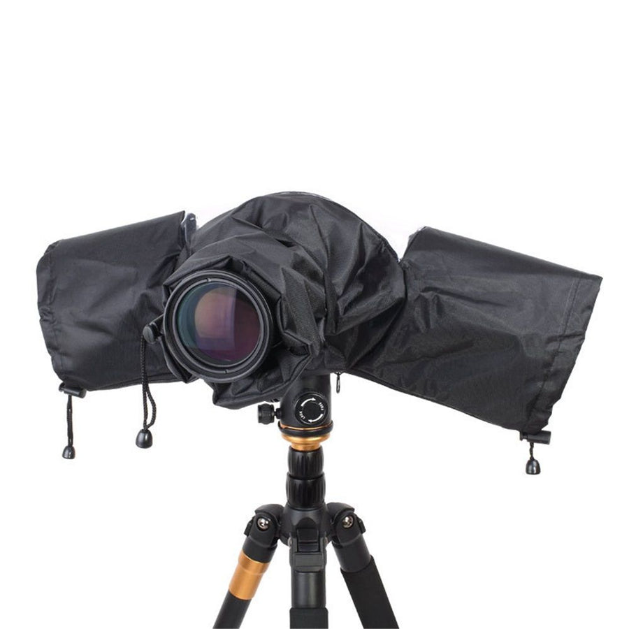 Camera Rain Cover Sleeve, Nylon Camera Rain Coat Protector with Zippered See Through Windows Drawstrings - Black（Only cover）