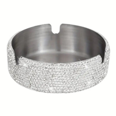 Ashtray,Stainless Steel Ashtray with Lid Bling Crystal Diamonds,Cigarette Ashtray for Indoor or Outdoor Use,Ash Holder for Smokers,Desktop Smoking Ash Tray for Home Office,Circular - Silver