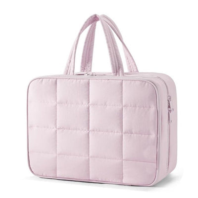 Travel Toiletry Bag with Jewelry Organizer, Hanging Travel Bag for Toiletries, Puffy Makeup Cosmetic Bag Organizer, Carry-on Travel Accessories Essentials, Pink（only bag）