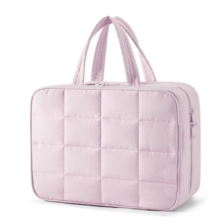 Travel Toiletry Bag with Jewelry Organizer, Hanging Travel Bag for Toiletries, Puffy Makeup Cosmetic Bag Organizer, Carry-on Travel Accessories Essentials, Pink（only bag）