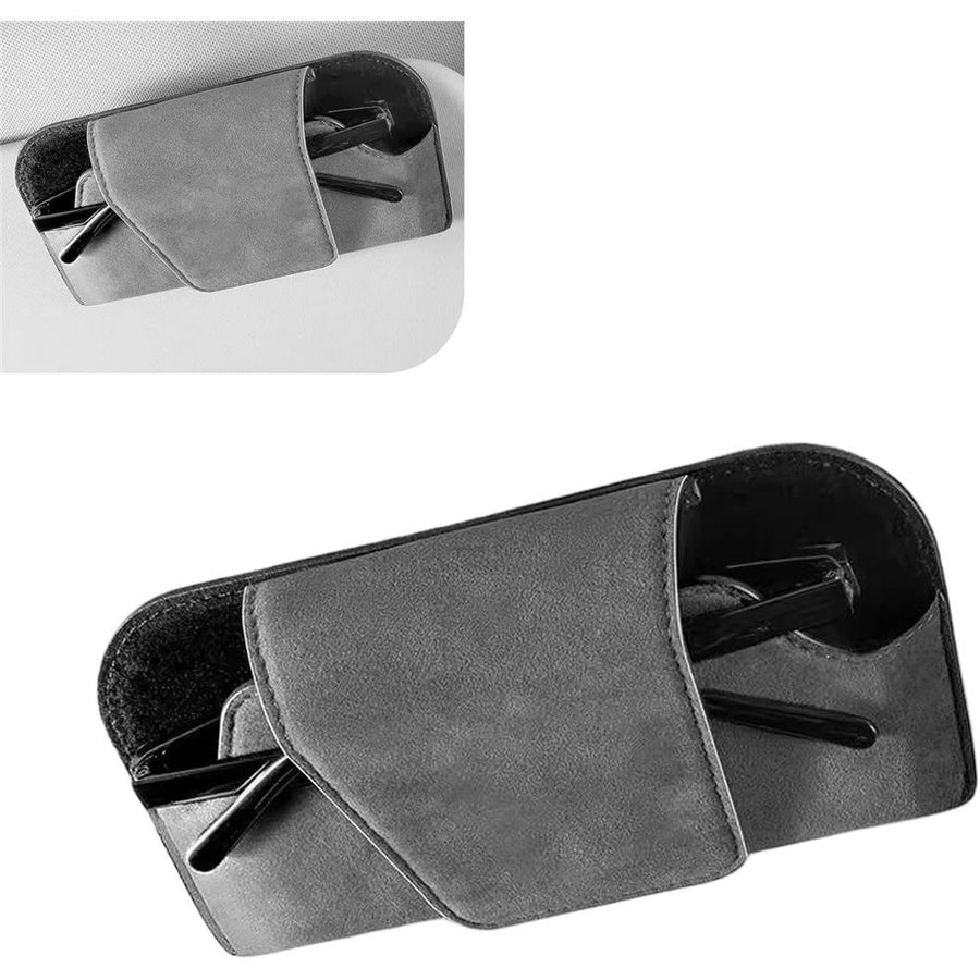 Car Visor Sunglass Holder Leather Glasses Case with Magnetic Closure,Car Interior Protective Glasses Storage Case, Universal for Most Cars (Gray，Only glasses case)