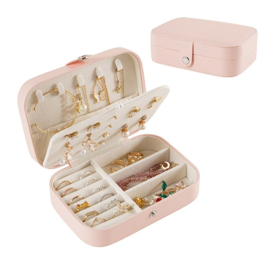 Travel Jewelry Case, PU Leather Travel Jewelry Box with Earring Holder, Portable Display Mini Jewelry Case for Mothers Day Women Girls Gift - pink（Only jewelry box）