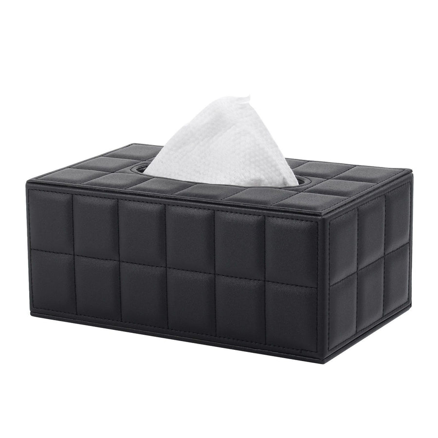 High-end Fashion PU Leather Tissue Box Holder Business Black, Rectangular Napkin Holder Drawer Paper Dispenser, Home Office Car Tissue Holder with Magnetic Bottom (Black Checkered)