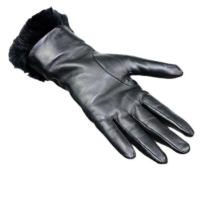 A pair of Rabbit fur sheepskin gloves, winter women's  touch screen, touch screen, cold resistant gloves winter warm driving gloves（Black L）