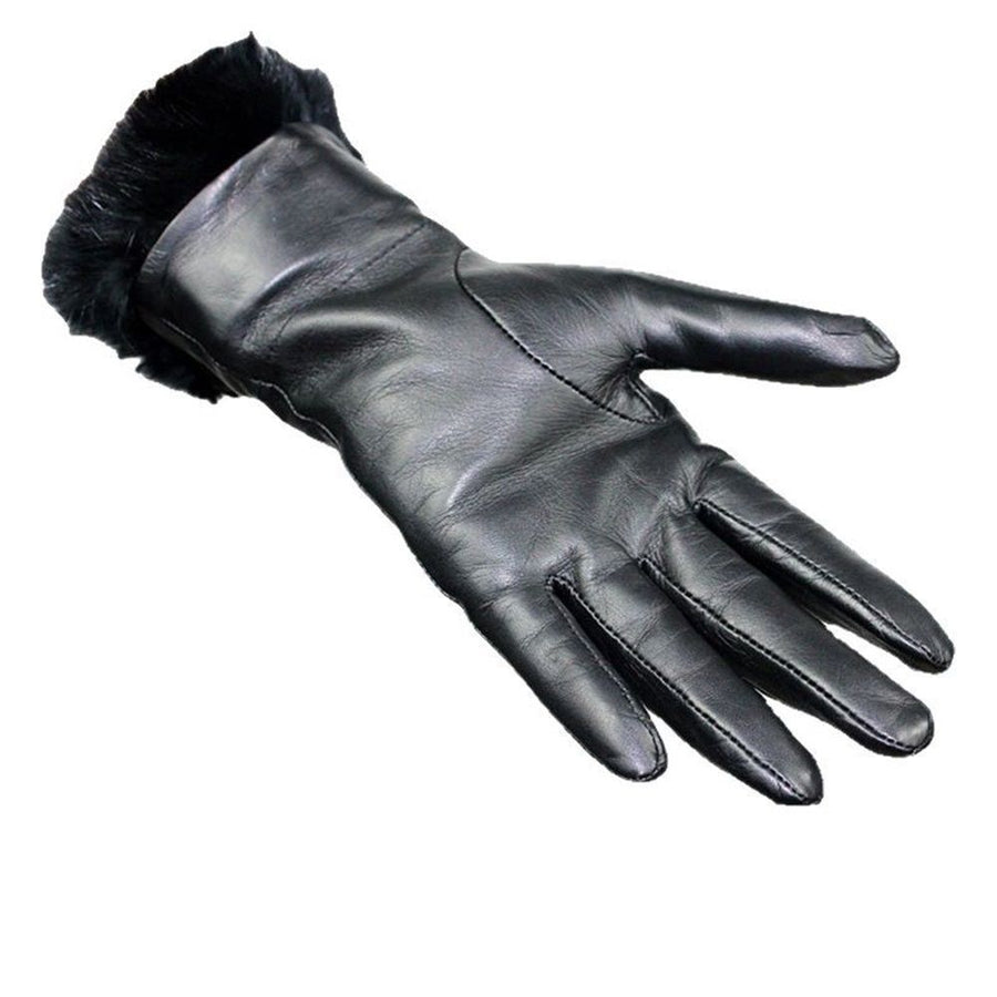 A pair of Rabbit fur sheepskin gloves, winter women's  touch screen, touch screen, cold resistant gloves winter warm driving gloves（Black L）