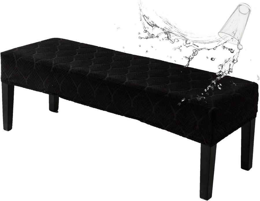 Stretch Dining Bench Covers, Waterproof Stretch Jacquard Bench Seat Protector Cover, Rectangular Bench Cover for Bedrooms, Living Rooms, Kitchens, Removable,Black