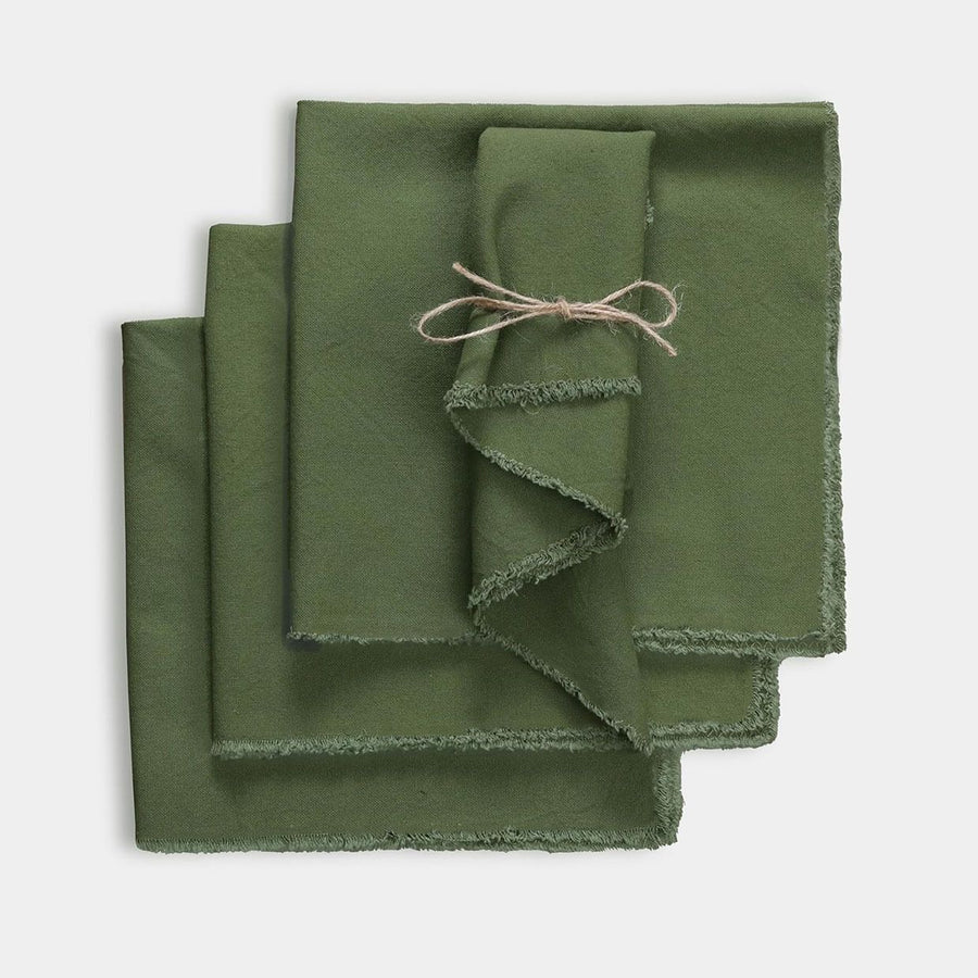 Frayed Cotton Cloth Dinner Napkin Set of 4 | Fringe Table Linen Napkins Rustic Farmhouse Soft Durable Fabric – Ideal for Wedding Parties Farmhouse & Kitchen Decor 18x18 Inch – Olive Green
