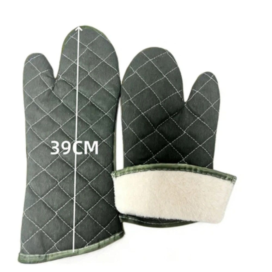 Military green canvas microwave oven, steaming oven, high temperature resistance of 400 degrees, baking insulation, heat resistance, thick commercial long gloves（39CM）