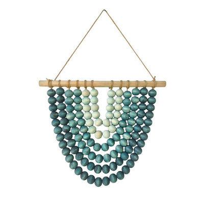 Boho  Wood Bead Wall Hanging, Handmade Unique Giant Art Decor for Bedroom, Nursery, Living Room, or Entryway ( Blue Gradient 30*25cm)