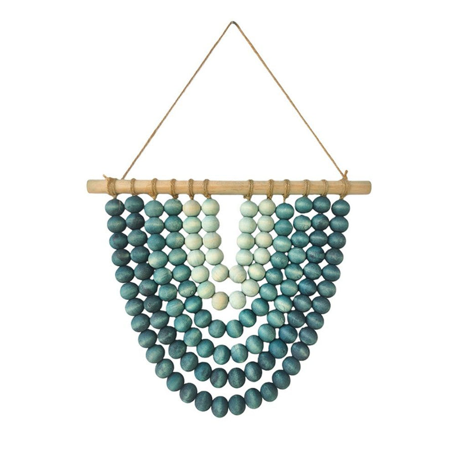 Boho  Wood Bead Wall Hanging, Handmade Unique Giant Art Decor for Bedroom, Nursery, Living Room, or Entryway ( Blue Gradient 30*25cm)