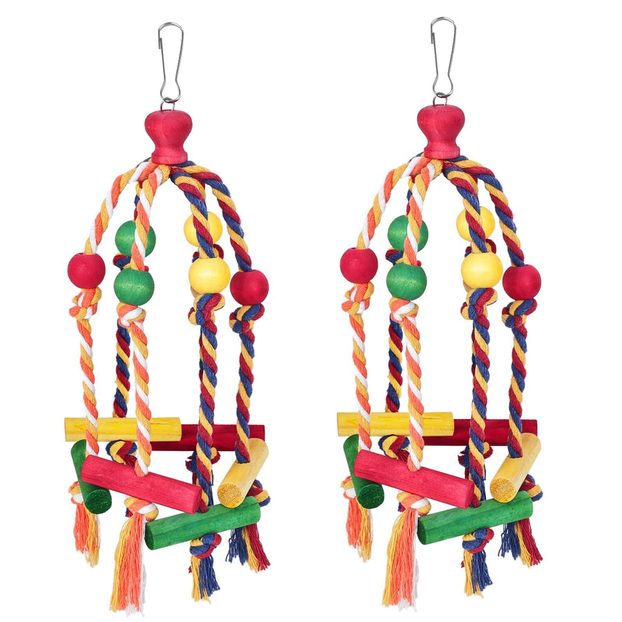 2pcs Bird toys, parrot toys, cotton rope, colorful beads, wooden blocks, gnawing strings to relieve boredom and relieve biting hair