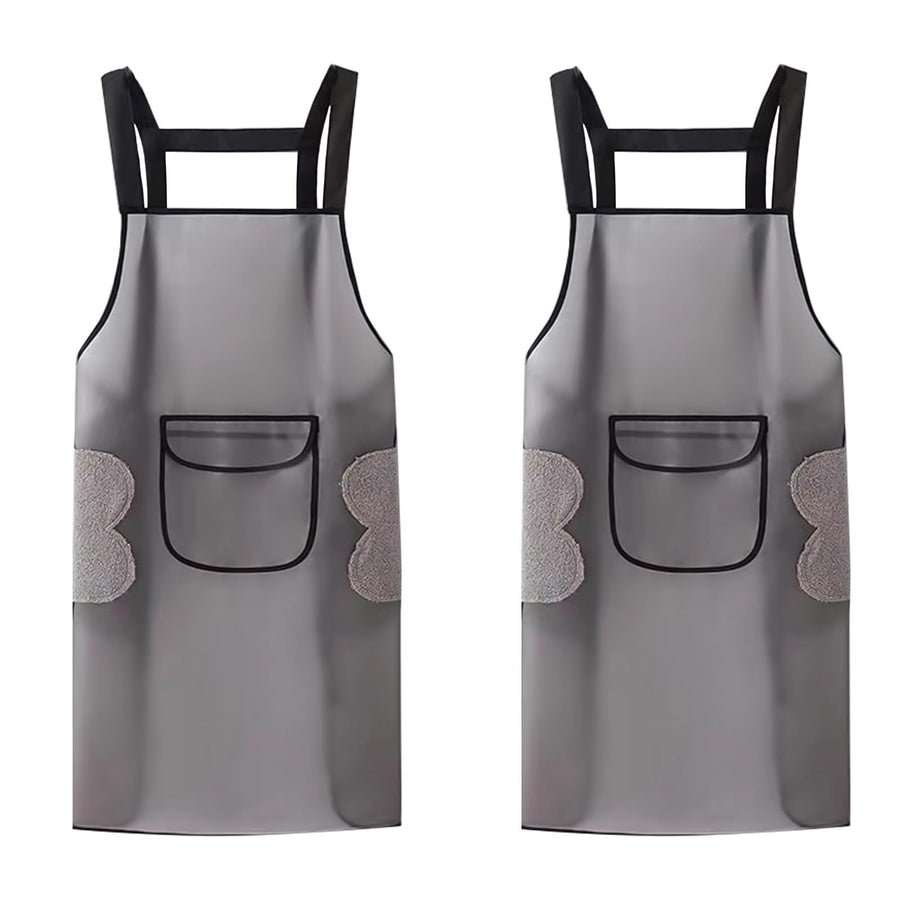 2-Pack  Waterproof Kitchen Aprons with Pocket & Hand Towels, Transparent Cooking & Baking Aprons for Women & Men, Ideal for Restaurant & Home Use