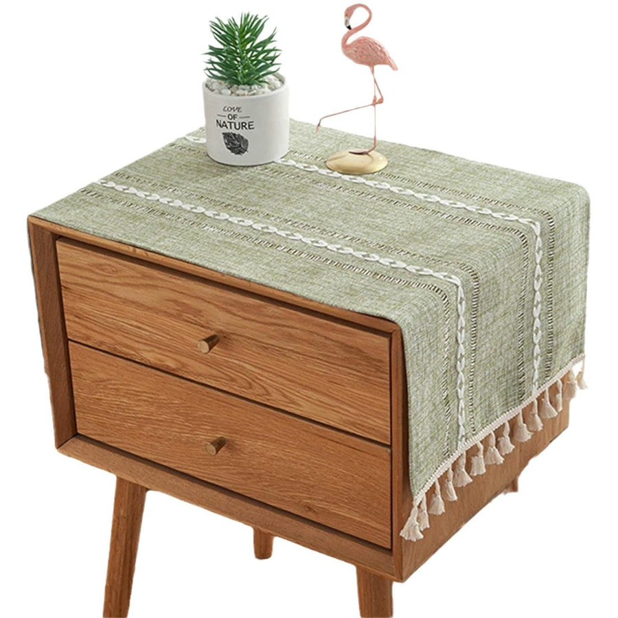 Bohemian dust cover, spring sage green coffee table cover, green linen tablecloth, bedside coffee table, rural farmhouse Easter home decoration (38 * 91cm)