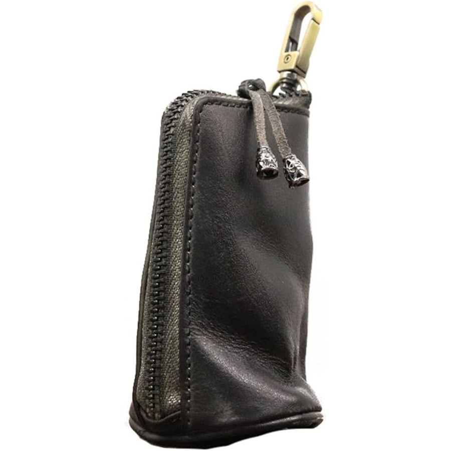 Leather Zipper Coin Pouch, Genuine Cowhide Handcrafted Coin Organizer Change Holder Keychain Coin Purse for Men & Women (Black)