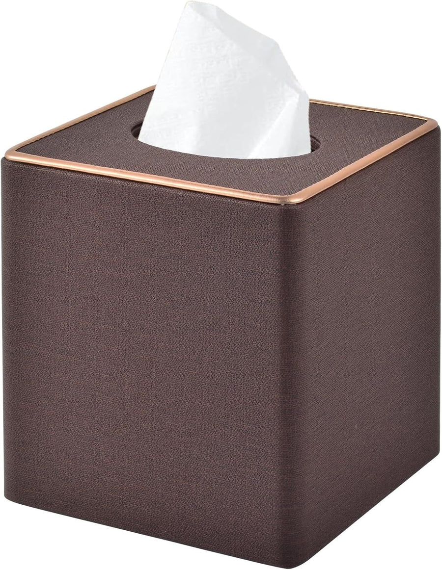 Square Tissue Box Cover,Cube Tissue Box Holder－Decoration,Table Napkin Case Dispenser,Facial Tissues Organizer（Golden edged coffee cloth pattern）