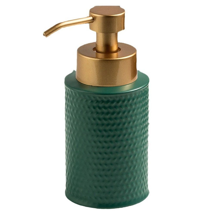 Foam Soap Dispenser with Refined and Vintage Emboss, Ceramic Hand Soap Dispenser for Bathroom (Dark Green)