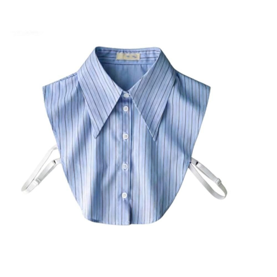 2pcs Blue Striped Detachable Collar Shirt,Half Blouse False Collar for Lady Girls Men（Big pointed collar cotton）