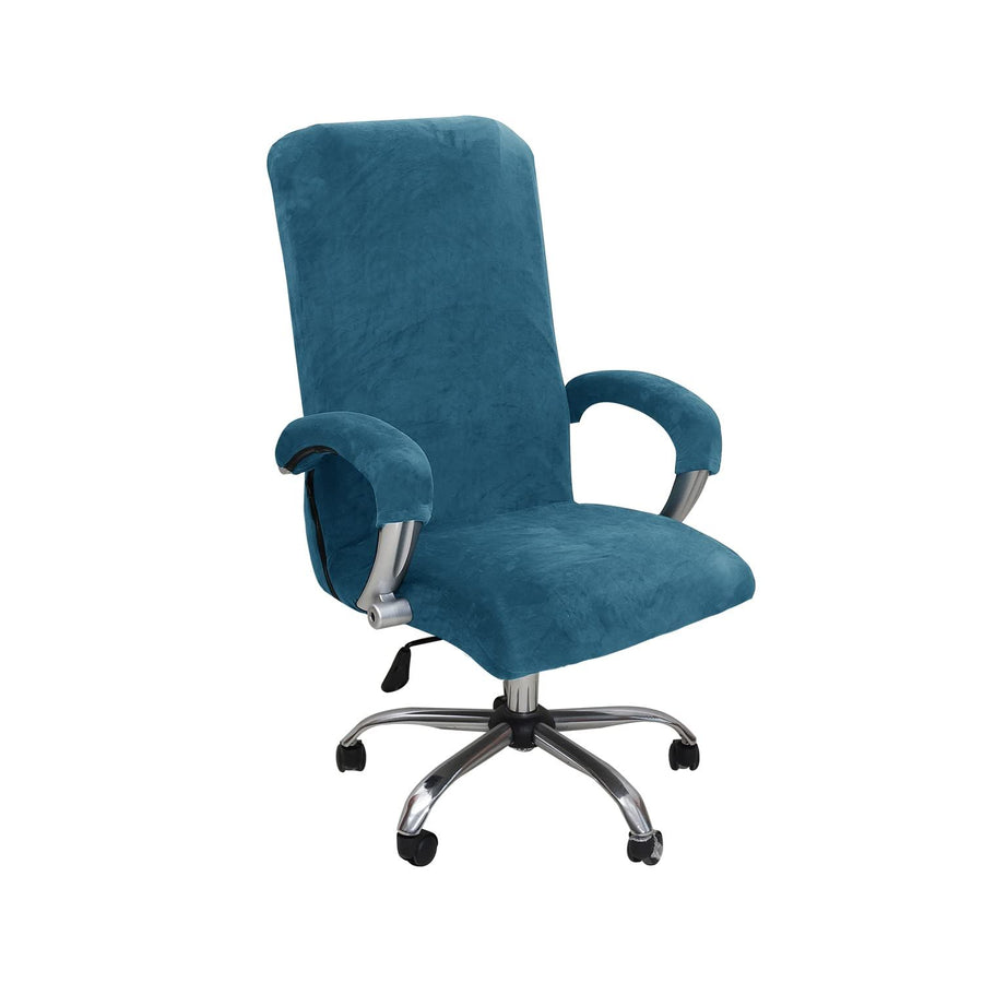 Stretchable office computer chair cover conforms to ergonomics - Executive swivel chair for home office use, peacock blue, XL