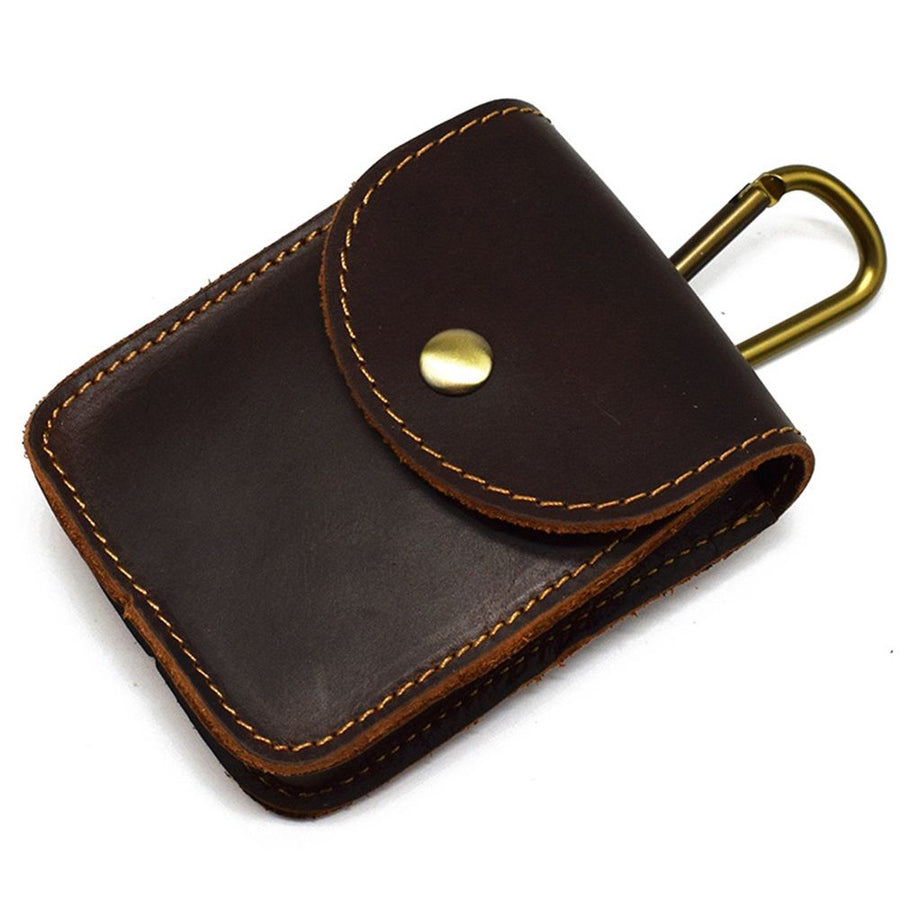 Holster Pouch, Leather Double Deck Playing Card Case Fits Poker and Bridge Size Cards, Durable Leather  Waist Bag for Coins, Car Keys, Headphones（dark brown）