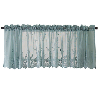 Blue Sheer Valance Curtain for Windows, Rustic Floral Muted Green Window Lace Curtain , Rod Pocket Light Filtering Valance,  (Blue,137*61cm)