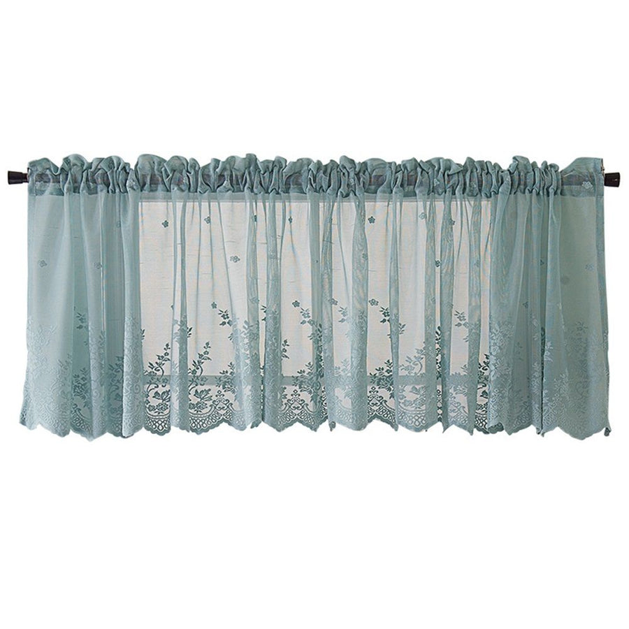 Blue Sheer Valance Curtain for Windows, Rustic Floral Muted Green Window Lace Curtain , Rod Pocket Light Filtering Valance,  (Blue,137*61cm)