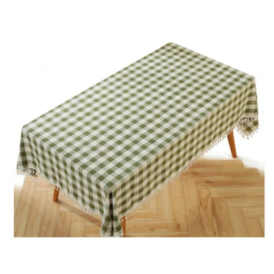 Spring checkered rectangular tablecloth, Easter outdoor linen cotton brocade cotton fringe tablecloth, heavy-duty wrinkle free tablecloth for picnics and camping-140*140cm Grid green
