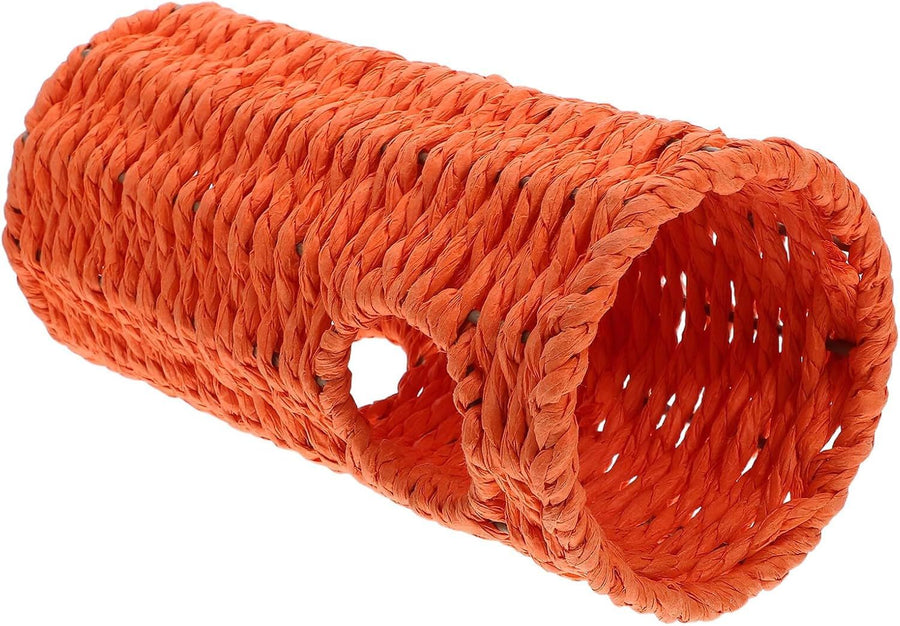 Hamster Grass Tunnel Straw Hollow Tube with Open Entrance for Small Animals Pet Cage Accessories and Play Hideout Resting House（orange）