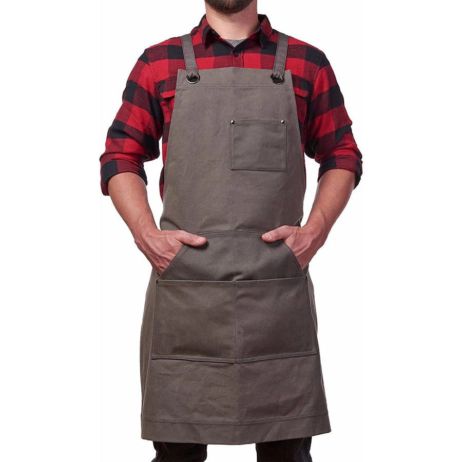 Durable  Edition Waxed Canvas Tool Apron for Men and Women, Heavy Duty Work Apron with Pockets for Tools, Adjustable Crossback Straps - Grey