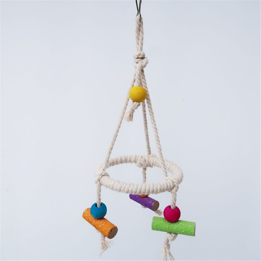 2pcs Cotton Swing Round Perch Stand with Chew Toy for Parakeet Budgie Cockatiel Finch Conure Canary Budgie
