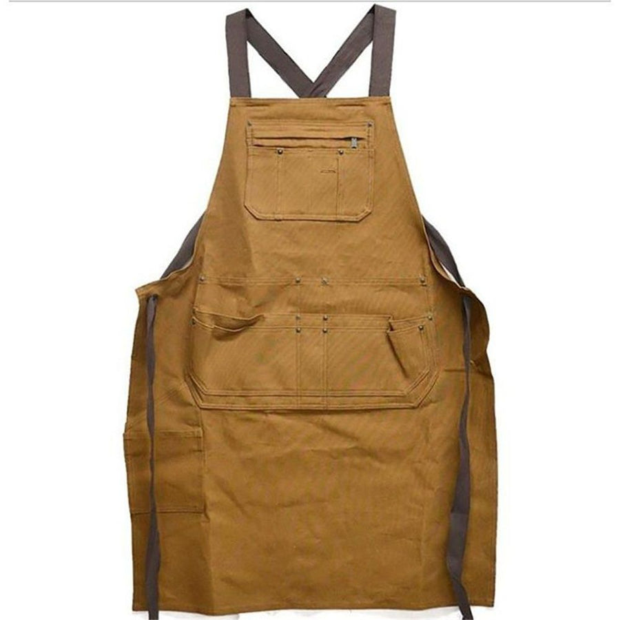 Waxed Canvas Apron - Full-Body Canvas Work Apron ––  Utility DIY Accessory & Hand Tool Pockets（khaki）