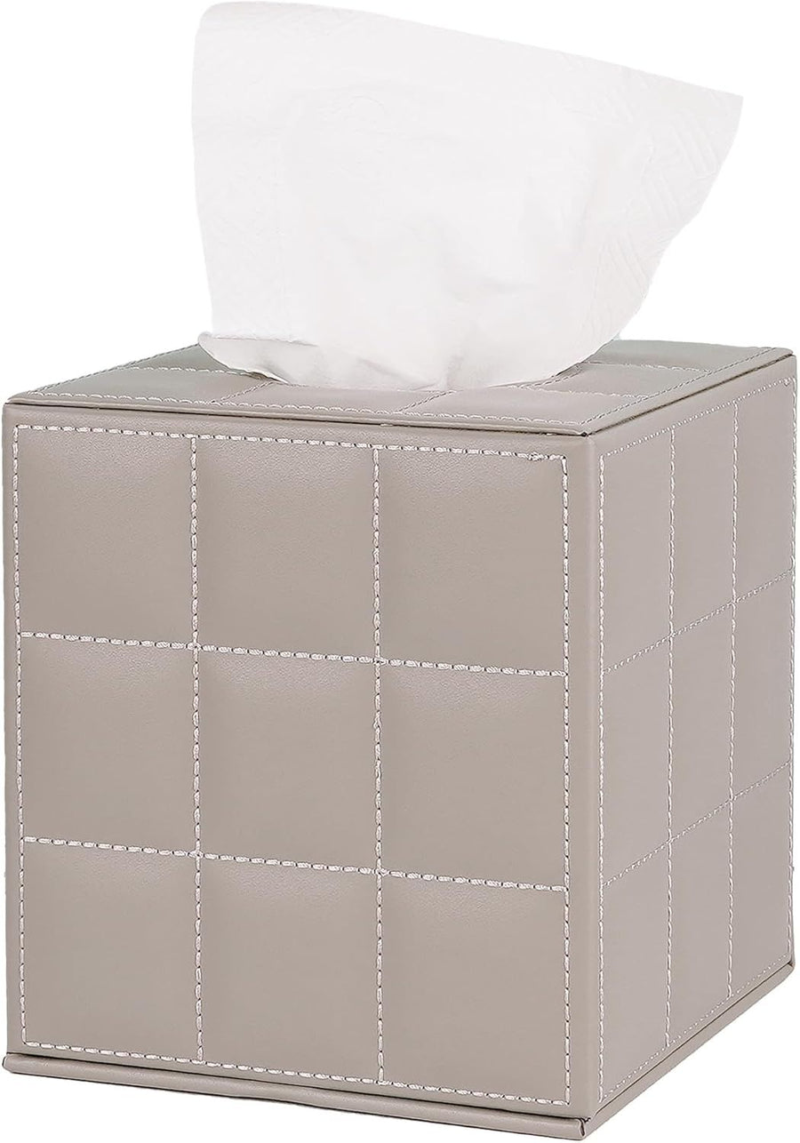 Tissue Box Cover Square Tissue Box Stylish PU Tissue Box Holder with Magnetic Bottom, Cube Leather Tissue Cover for Living Room Bathroom Table Desk Home Office Car