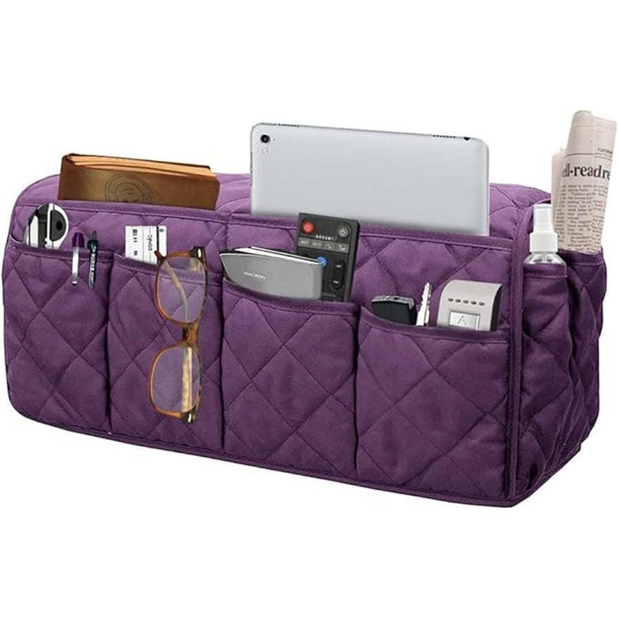 Sofa Armrest Organizer Waterproof Armchair Caddy Remote Control Holder for Recliner Non Slip Recliner Organizer Chair Arm Organizer with 14 Pockets for TV Remotes,, storage bag only(Purple)