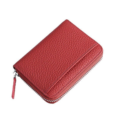Women's  Zipper Card Wallet Small Purse Credit Card Case Holder for Mother Day Gift  Blocking Credit Card Holder Wallet(Wine red color)