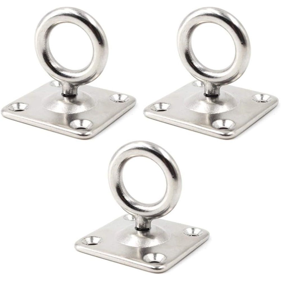 3pcs Stainless Steel Fixed Eye Plate Hooks for Ceiling and Wall Mounting Square Shaped Clip for Hammocks Heavy Duty Metal Suspension Hanger（6mm）