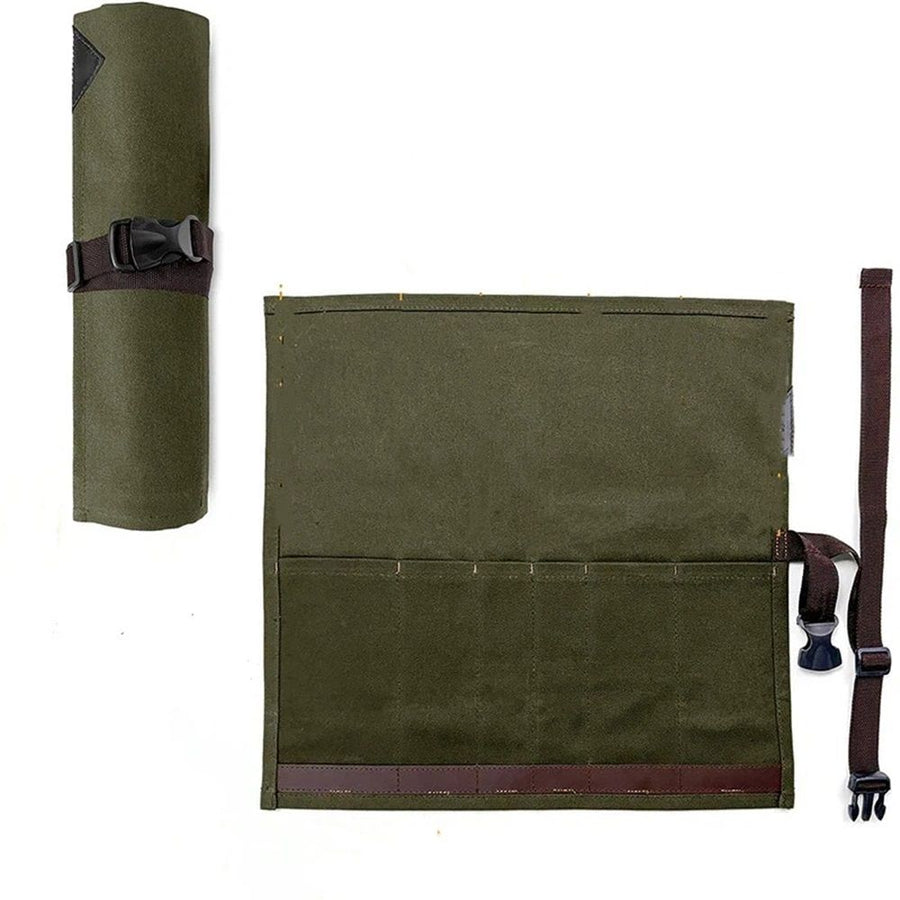 Chef’s Knife Roll Case, Waxed Canvas Cutlery Knives Holders Protectors, Home Kitchen Cooking Tools And Utensils Wrap Bag Wallet, Multi-Purpose Brush Roll Bag