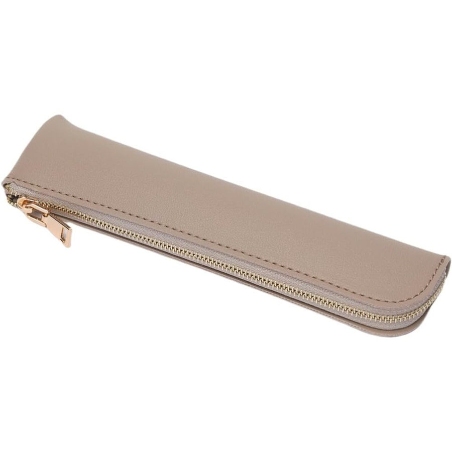 Faux Leather Pencil Case Cute Thin Slim Pouch Simple and Stylish Lightweight  Leather pencil case(light khaki)
