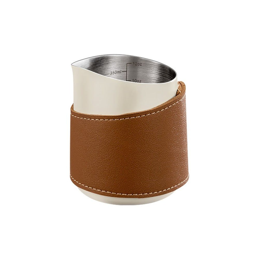 Handleless Milk Frothing Pitcher 350ml,304 Stainless steel Espresso Steaming Pitcher,milk frother cup,Milk Jug Cup,Latte Art（beige）