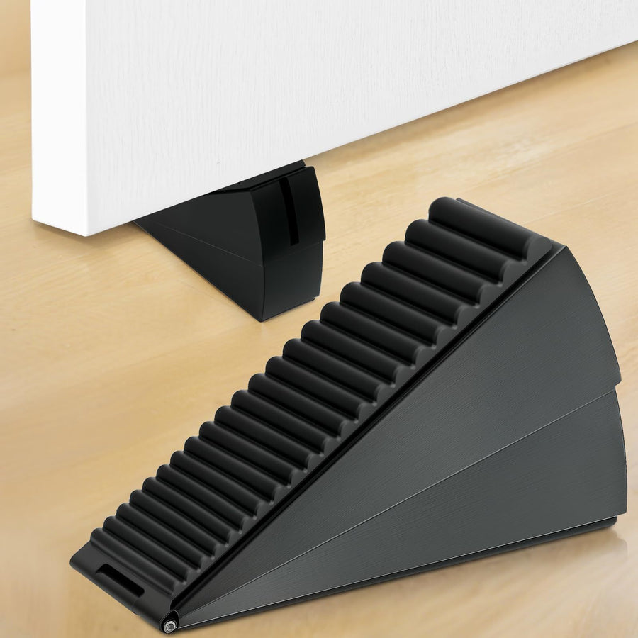 2pcs Heavy Duty Large Door Stoppers, Adjustable Spring Loaded Tall Doorstop Jammer Rubber Door Stopper Wedge with Storage Holder for Any Heavy Doors , Black