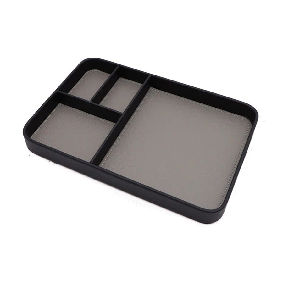 Leather tray - Men's fashionable bedside table storage - Key, watch, wallet, jewelry, watch, miscellaneous tray（grey）