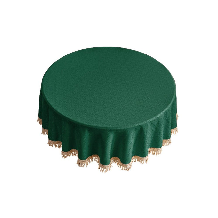 Tablecloth with Tassels, Farmhouse Style GreenTablecloth, Water Resistant  Tablecloths for Round Table,Dark green with a diameter of 120cm